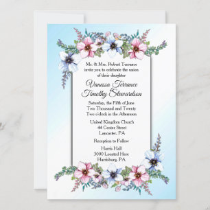 Blue Floral Wedding Invitation