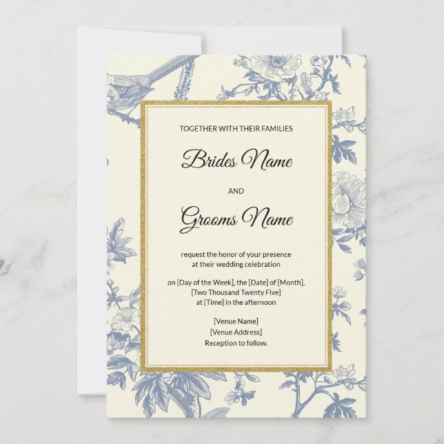 Blue Floral Wedding Invitation (Front)