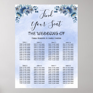 Blue Floral Wedding Invitation Wedding Seating Cha Poster