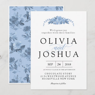 Blue Floral Wedding Invitations