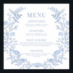 Blue Floral Wedding Menu Square  Poster<br><div class="desc">Explore those elegant light blue floral wedding menu cards showcasing floral wreaths.</div>