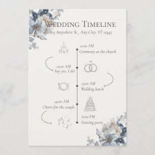 Blue Floral Wedding Party and Timeline Program