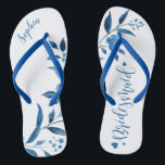 Blue floral wedding party bridesmaid flip flops<br><div class="desc">Cute blue floral Bridesmaid flip flops for bride team,  great personalized bridal party gifts.</div>