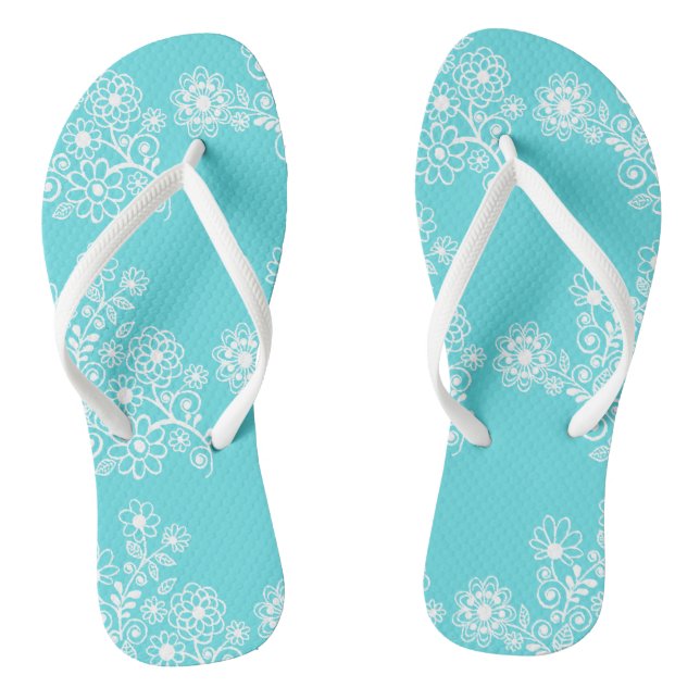 Blue Floral Wedding Reception Flip Flops (Footbed)
