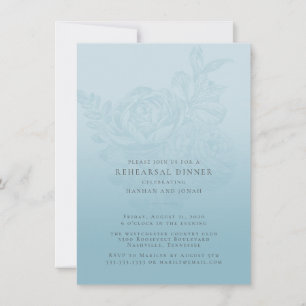 Blue Floral Wedding Rehearsal Dinner Invitation