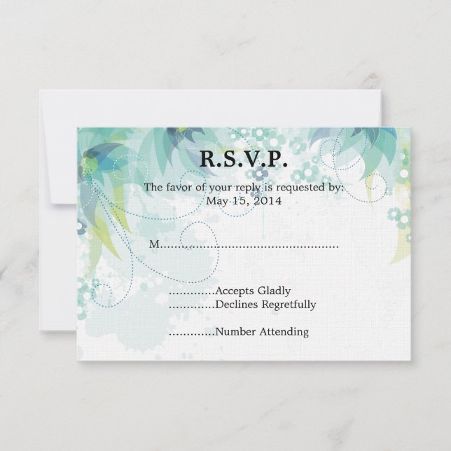 Blue Floral Wedding RSVP Card (Front)