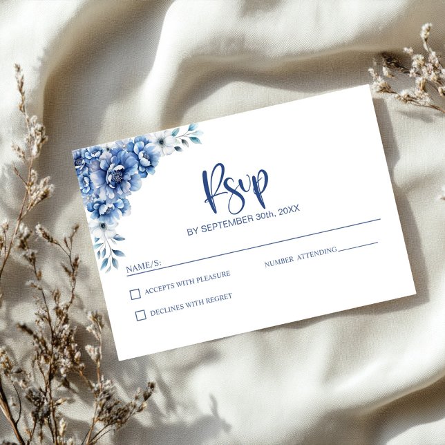 Blue Floral Wedding RSVP Card (Creator Uploaded)