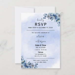 Blue Floral Wedding RSVP Cards