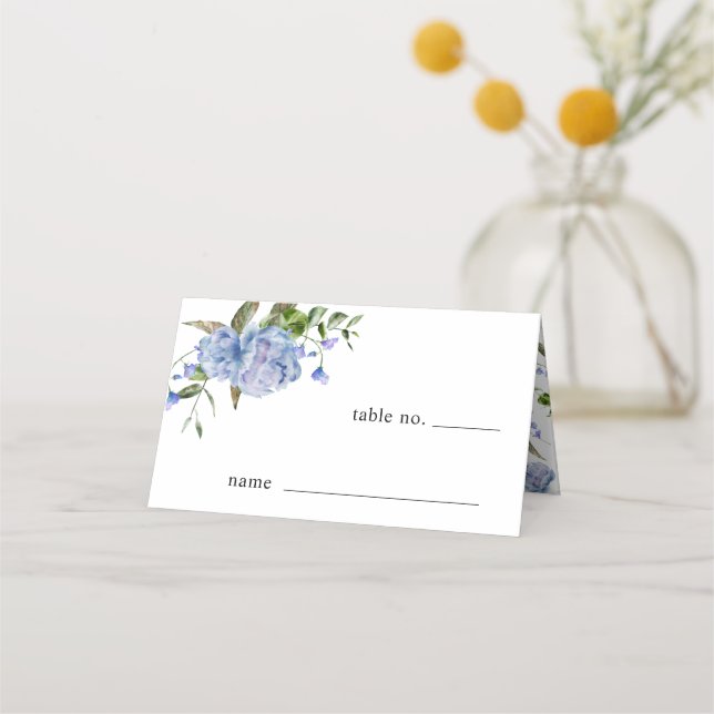 Blue Floral Wedding Table Number Place Card (Front)