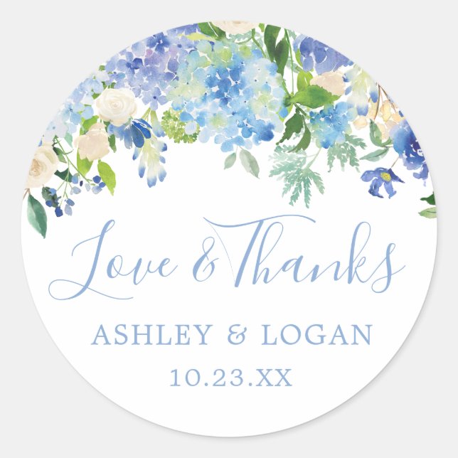 Blue Floral Wedding Thank You Favour Sticker (Front)