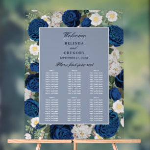 Blue Floral Wedding Transparent Seating Chart