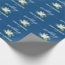 Blue Floral Wedding Wrapping Paper