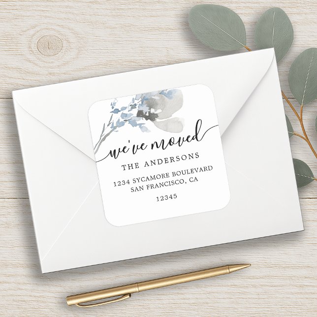 Blue Floral We've Moved New Address label (Creator Uploaded)