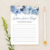 Blue Floral Where Were They? Bridal Shower Game 