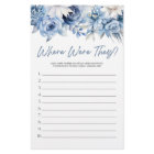 Blue Floral Where Were They? Bridal Shower Game 