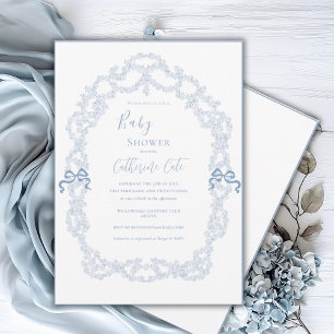 Blue Floral Whimsical Baby Shower  Invitation