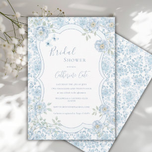Blue Floral Whimsical Elegant Bridal Shower Invitation