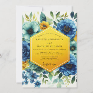 Blue Floral Whimsy Wedding Invitation