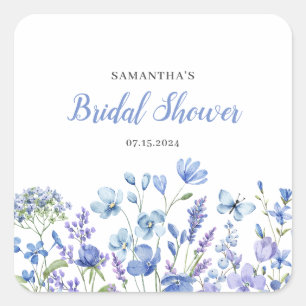 Blue Floral Wildflower Bridal Shower  Square Sticker
