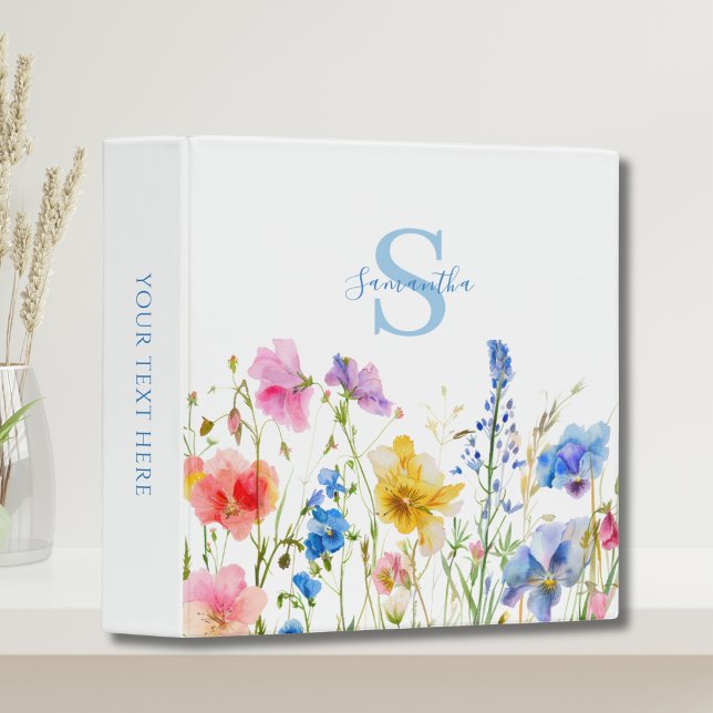 Blue Floral Wildflower Personalized  Binder (Creator Uploaded)
