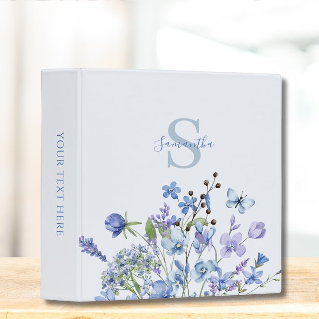 Blue Floral Wildflower Personalized  Binder (Creator Uploaded)
