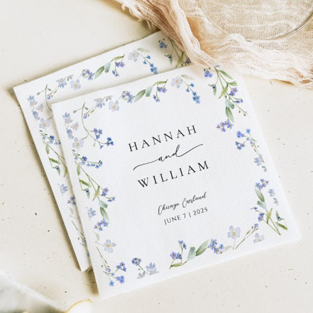 Blue Floral Wildflower Wedding  Napkin (Creator Uploaded)