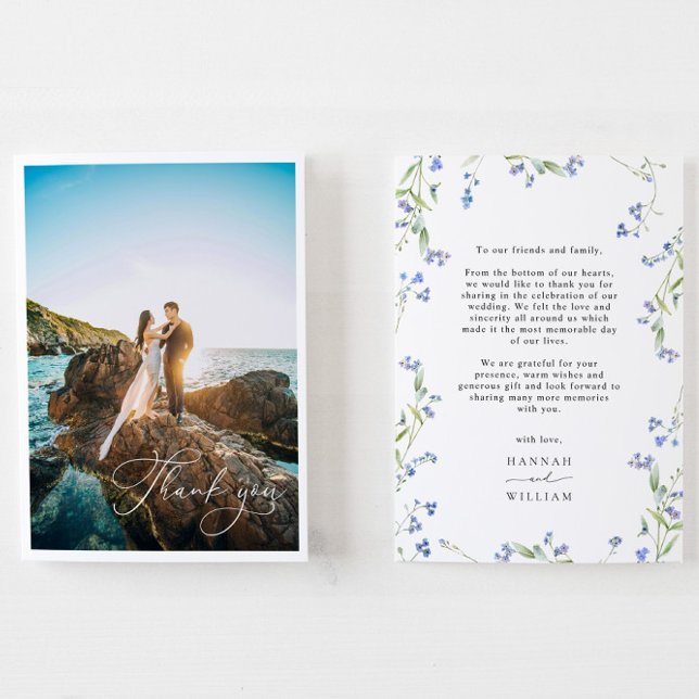 Blue Floral Wildflower Wedding Thank You Card (Creator Uploaded)