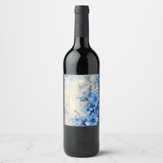 Blue Floral Wine Label (Front)