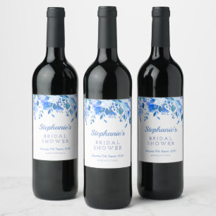 Blue Floral Wine Label, Blue floral wedding Label