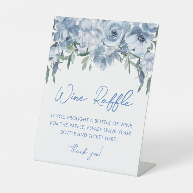 Blue Floral Wine Raffle Bridal Shower Game Sign (Front)