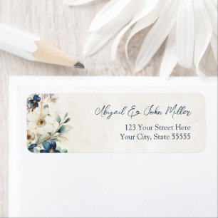 Blue Floral Winter Wedding Return Address Labels