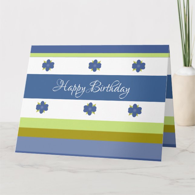 Blue Floral With Lime Stripe Card (Front)