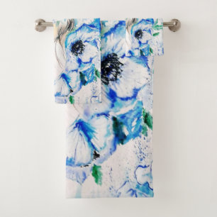 Blue Floral Woman Bath Towel Set