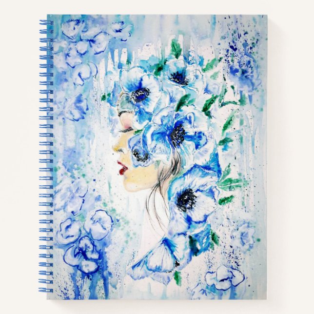 Blue Floral Woman Notebook (Front)