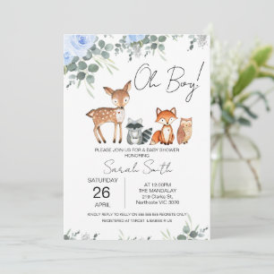 Blue Floral Woodland Baby Shower Invitation