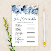 Blue Floral Word Scramble Bridal Shower Game 