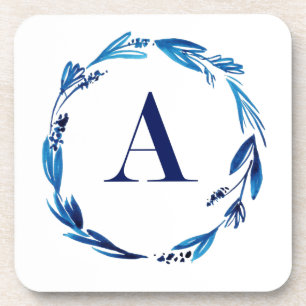 Blue Floral Wreath 'A' Coaster