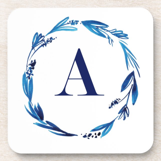 Blue Floral Wreath 'A' Coaster (Front)