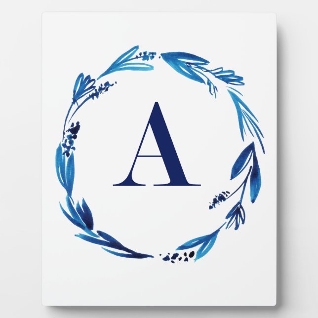 Blue Floral Wreath 'A' Plaque (Front)