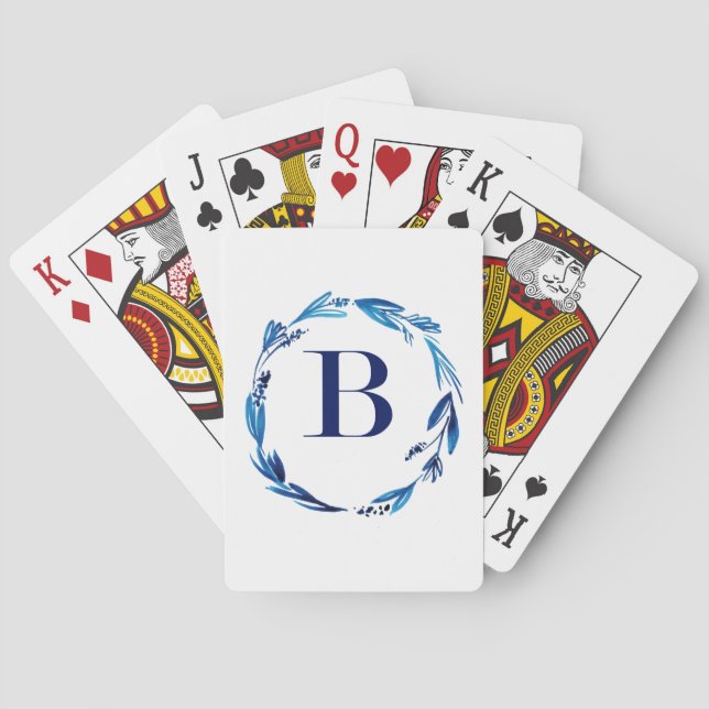 Blue Floral Wreath 'B' Playing Cards (Back)