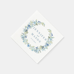 Blue floral wreath boho wedding Paper Napkins
