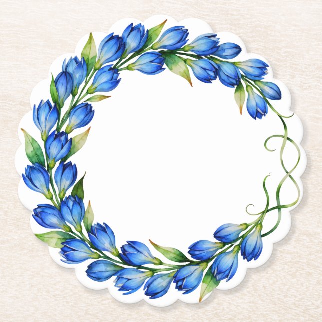 Blue Floral Wreath Coaster (Front)