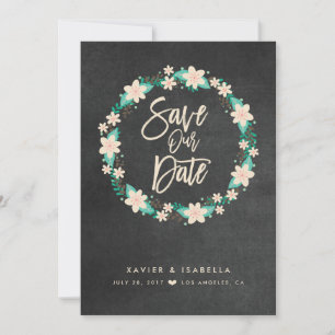 Blue Floral Wreath Save The Date Announcement