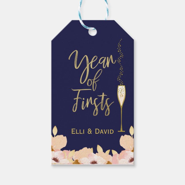 Blue Floral Year  Of Firsts tag (Front)