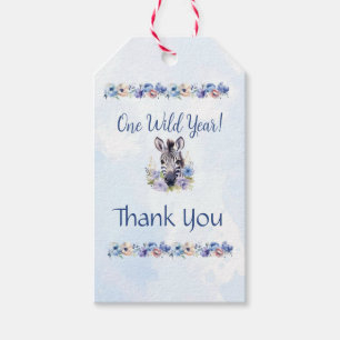 Blue Floral Zebra Birthday Gift Tags