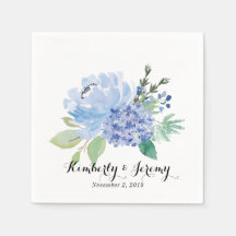 Blue Florals and Hydrangea Personalized Napkins