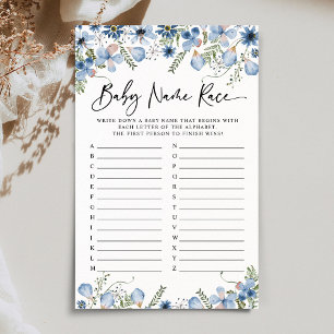Blue Florals Baby Name Race Baby Shower Game