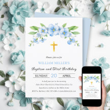 Blue florals gold cross baptism and First Birthday
