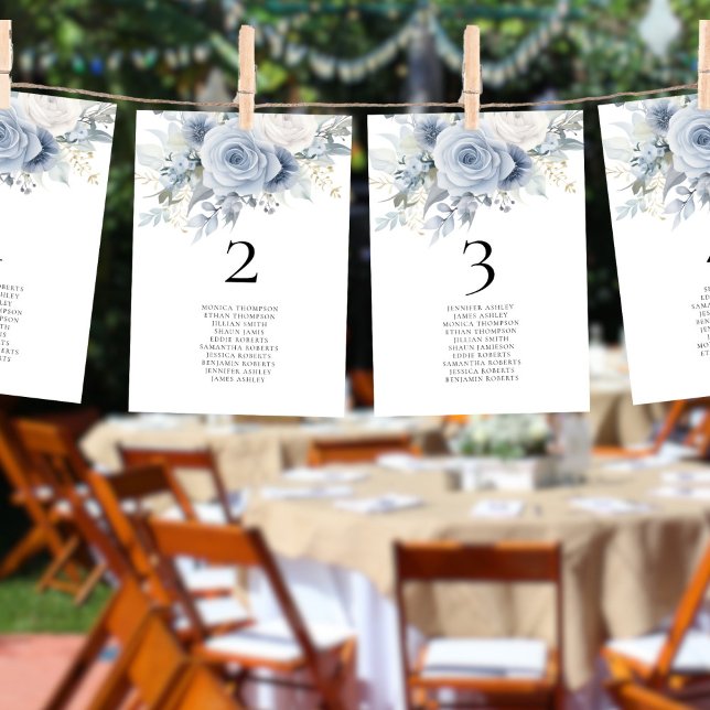 Blue Florals Names Seating Chart Table Number Card (Creator Uploaded)