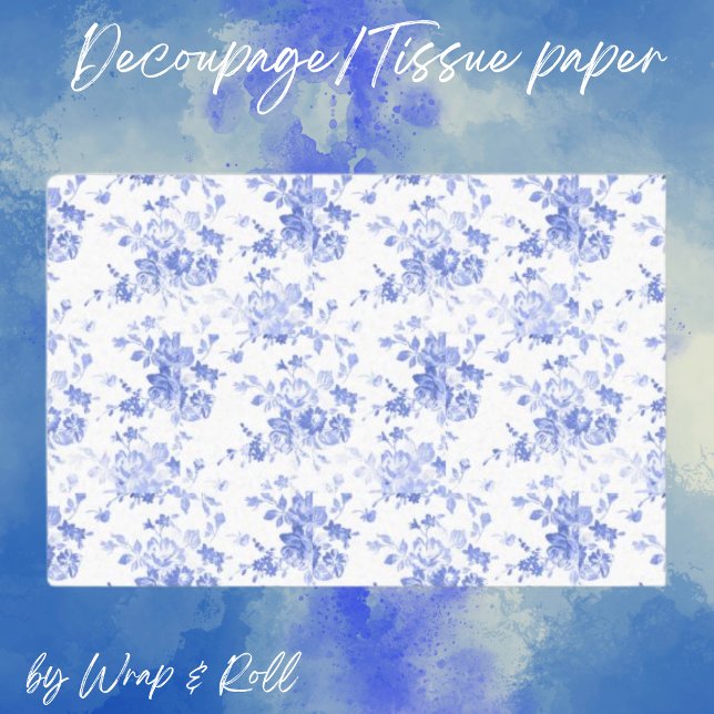 Blue Florals on White Decoupage Tissue Paper (Creator Uploaded)